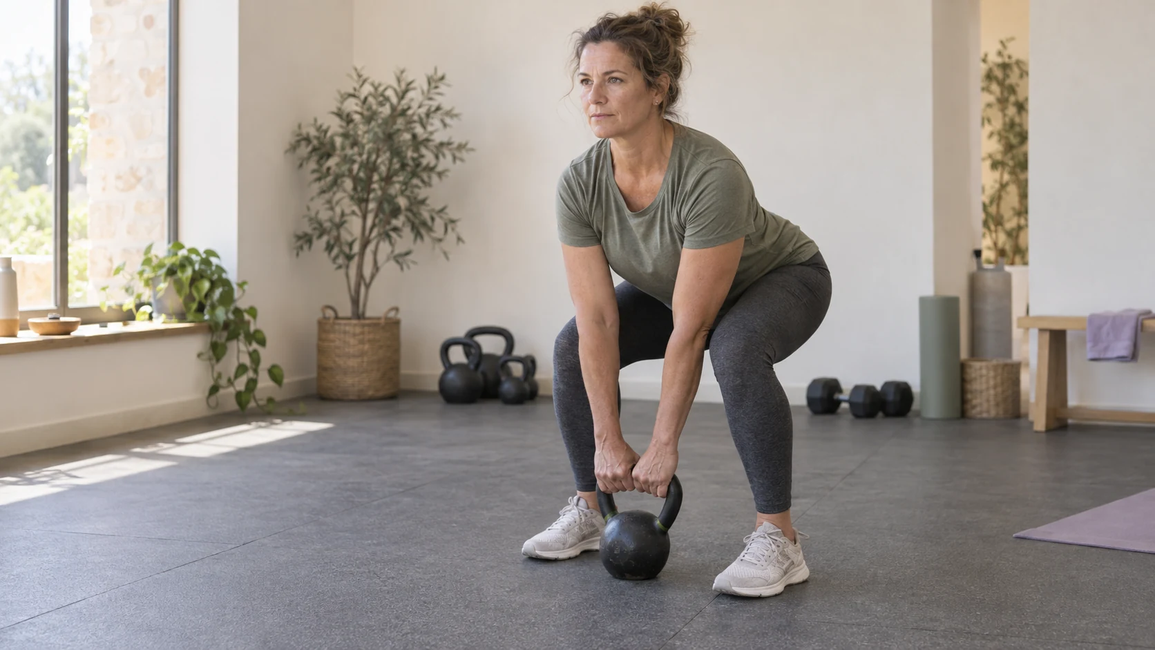 Woman lifting a kettlebell — AI illustration